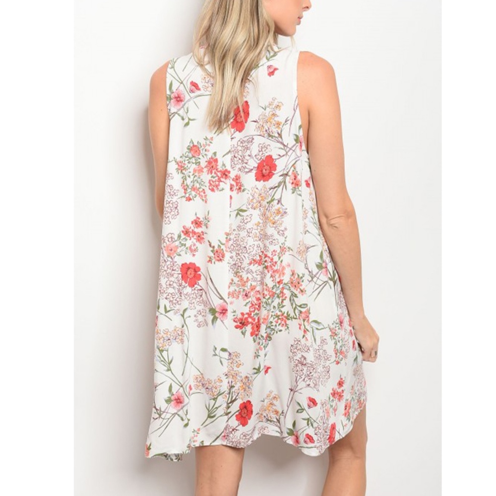 Ivory Sleeveless Floral Print Skater Dress - Picture 2 of 5